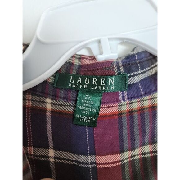 Lauren Ralph Lauren Red/Blue/Green Plaid 100% Cotton Button Up Shirt size 2X - Picture 4 of 9